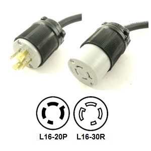 NEMA L16-20P to L16-30R Power Cord Plug Adapter