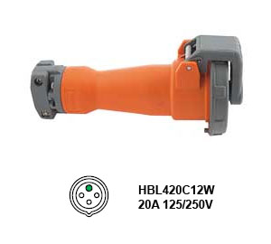 Hubbell HBL420C12W Pin and Sleeve Connector 20A/125-250V