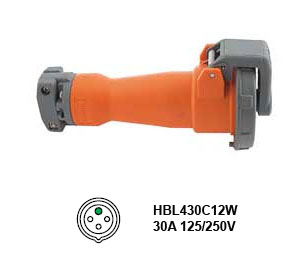 Hubbell HBL430C12W Pin and Sleeve Connector 30A/125-250V