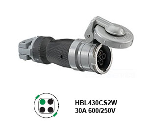 Hubbell HBL430CS2W Pin and Sleeve Connector 30A/250-600V