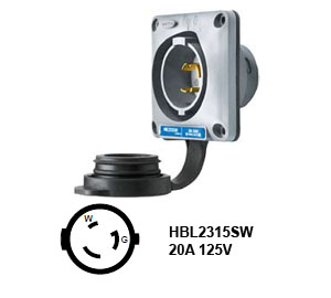 Hubbell L5-20P Twist-Lock® Shrouded Watertight Inlet Rated for 20A/125V