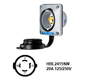 Hubbell L14-20P Twist-Lock® Shrouded Watertight Inlet Rated for 20A/125-250V