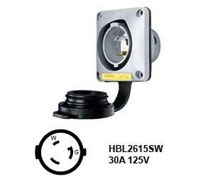 Hubbell L5-30P Twist-Lock® Shrouded Watertight Inlet Rated for 30A/125V