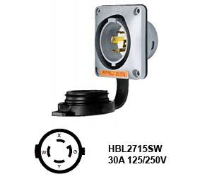 Hubbell L14-30P Twist-Lock® Shrouded Watertight Inlet Rated for 30A/125-250V