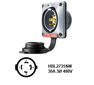 Hubbell L16-30P Twist-Lock® Shrouded Watertight Inlet Rated for 30A/3Ø 480V