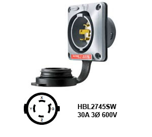 Hubbell L17-30P Twist-Lock® Shrouded Watertight Inlet Rated for 30A/3Ø 600V