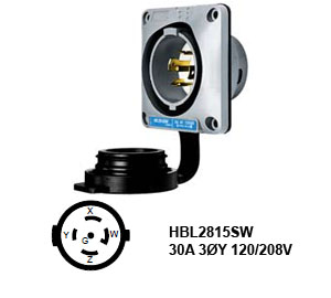 Hubbell L21-30P Twist-Lock® Shrouded Watertight Inlet Rated for 30A/3ØY 120/208V