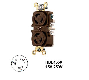 Hubbell L6-15R Twist-Lock® Duplex Receptacle Rated for 15A/250V