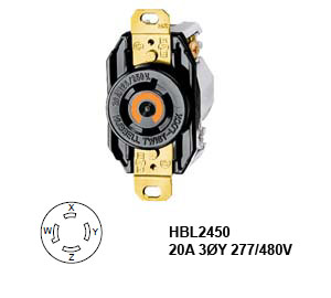 Hubbell L19-20R Twist-Lock® Receptacle Rated for 20A/3Ø 277/480V