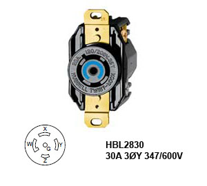 Hubbell L23-30R Twist-Lock® Receptacle Rated for 30A/3ØY 347/600V