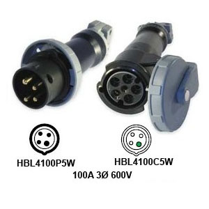 4100P5W to 4100C5W Pin and Sleeve Extension Power Cable - Rated 100A, 600V, 3Ø