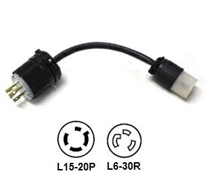 1 Foot L15-20P to L6-30R Twist Lock Power Cord Plug Adapter Rated for 20A/250V