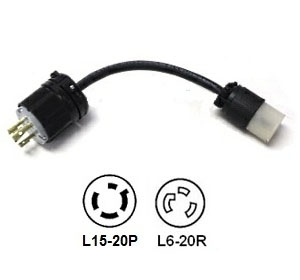 1 Foot L15-20P to L6-20R Twist Lock Power Cord Plug Adapter Rated for 20A/250V