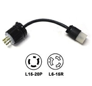 1 Foot L15-20P to L6-15R Twist Lock Power Cord Plug Adapter Rated for 20A/250V