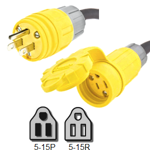 5-15 Watertight Extension Cords Rated for 15A, 125V