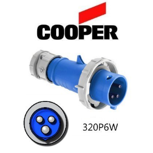 Cooper 320P6W Plug -  20A, 250V 2-Pole / 3-Wire, IEC60309