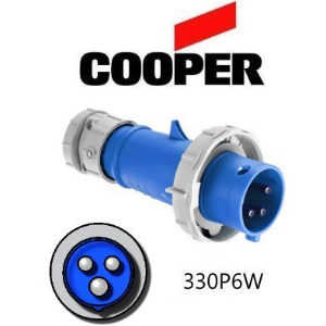Cooper 330P6W Plug -  30A, 250V 2-Pole / 3-Wire, IEC60309