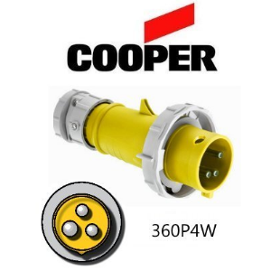 Cooper 360P4W Plug -  60A, 110V - 125V 2-Pole / 3-Wire, IEC60309