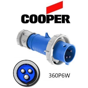 Cooper 360P6W Plug -  60A, 220V - 250V 2-Pole / 3-Wire, IEC60309