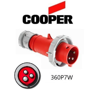 Cooper 360P7W Plug -  60A, 480V 2-Pole / 3-Wire, IEC60309