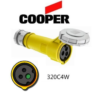 Cooper 320C4W Connector -  20A, 110V - 125V 2-Pole / 3-Wire, IEC60309