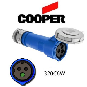 Cooper 320C6W Connector -  20A, 220V - 250V 2-Pole / 3-Wire, IEC60309