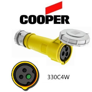 Cooper 330C4W Connector -  30A, 115V - 125V 2-Pole / 3-Wire, IEC60309
