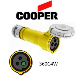 Cooper 360C4W Connector -  60A, 110V - 125V 2-Pole / 3-Wire, IEC60309