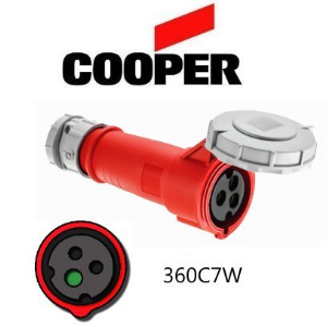 Cooper 360C7W Connector -  60A, 480V 2-Pole / 3-Wire, IEC60309