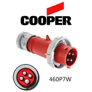 Cooper 460P7W Plug -  60A, 480V 3-Pole / 4-Wire, IEC60309