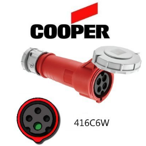 Cooper 416C6W Connector -  16A, 220-240V 3-Pole / 4-Wire, IEC60309