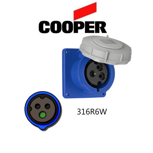 Cooper 316R6W Outlet -  16A, 250V 2-Pole / 3-Wire, IEC60309
