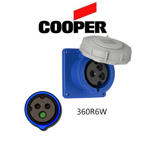 Cooper 360R6W Outlet -  60A, 250V 2-Pole / 3-Wire, IEC60309