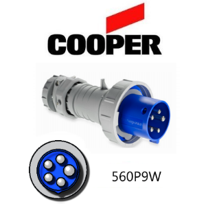 Cooper 560P9W Plug -  60A, 220V - 250V 4-Pole / 5-Wire, IEC60309