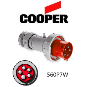 Cooper 560P7W Plug -  60A, 480V 4-Pole / 5-Wire, IEC60309