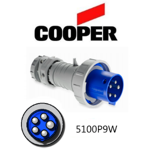 Cooper 5100P9W Plug -  100A, 220V - 250V 4-Pole / 5-Wire, IEC60309