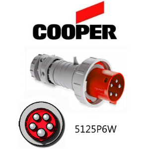 Cooper 5125P6W Plug -  125A, 380-415V 4-Pole / 5-Wire, IEC60309