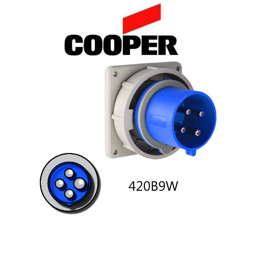 Cooper 420B9W Inlet -  20A, 250V 3-Pole / 4-Wire, IEC60309