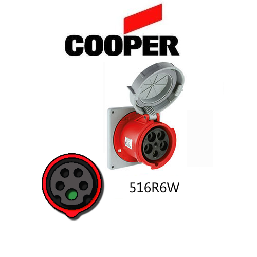 Cooper 516R6W Outlet -  16A, 220-380V 4-Pole / 5-Wire, IEC60309