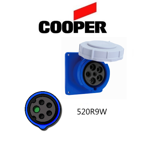 Cooper 520R9W Outlet -  20A, 120-208V 4-Pole / 5-Wire, IEC60309