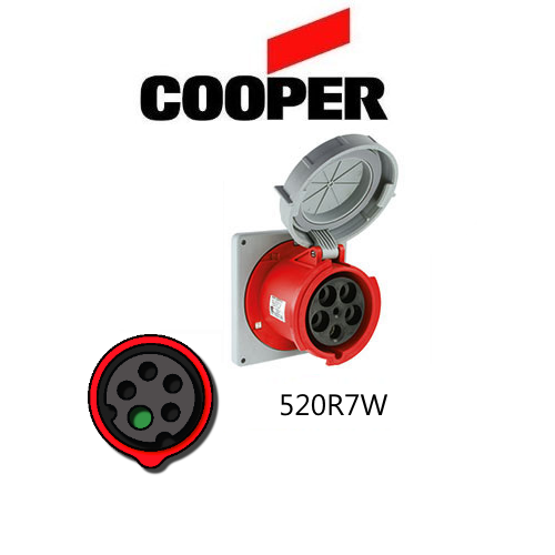 Cooper 520R7W Outlet -  20A, 480V 4-Pole / 5-Wire, IEC60309