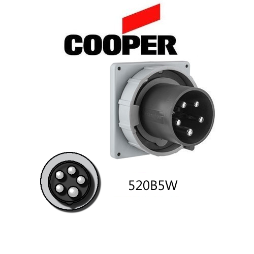 Cooper 520B5W Inlet -  20A, 600V 4-Pole / 5-Wire, IEC60309