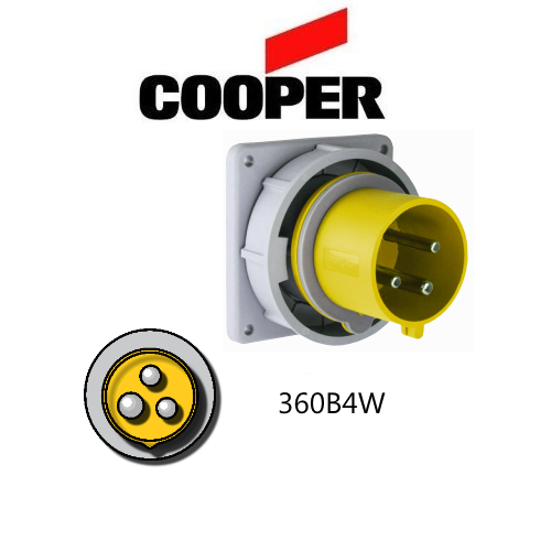 Cooper 360B4W Inlet -  60A, 110V - 125V 2-Pole / 3-Wire, IEC60309