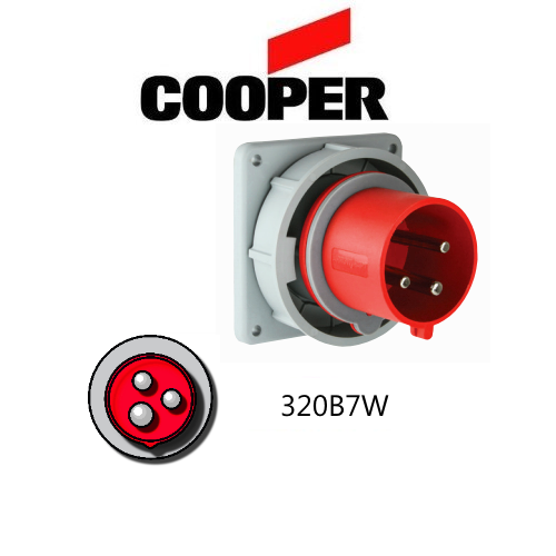 Cooper 320B7W Inlet -  20A, 480V 2-Pole / 3-Wire, IEC60309