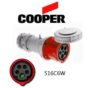 Cooper 516C6W Connector -  16A, 220-380V 4-Pole / 5-Wire, IEC60309