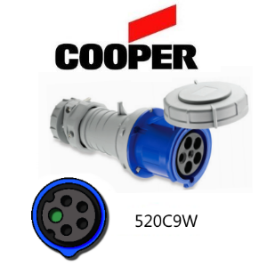 Cooper 520C9W Connector -  20A, 220V - 250V 4-Pole / 5-Wire, IEC60309
