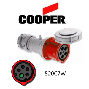 Cooper 520C7W Connector -  20A, 480V 4-Pole / 5-Wire, IEC60309