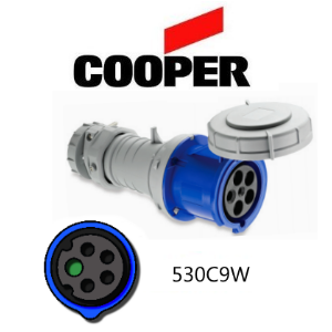 Cooper 530C9W Connector -  30A, 220V - 250V 4-Pole / 5-Wire, IEC60309