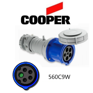 Cooper 560C9W Connector -  60A, 220V - 250V, 4-Pole / 5-Wire, IEC60309