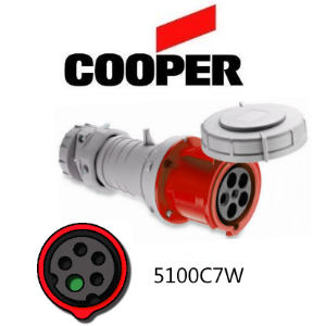 Cooper 5100C7W Connector -  100A, 480V, 4-Pole / 5-Wire, IEC60309